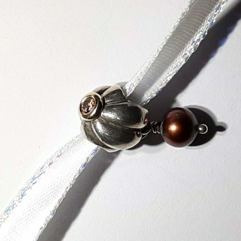 14K Silver Pandora Blooming Bud Pearl Dangle Bead